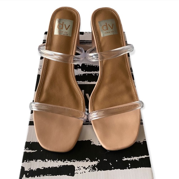 NEW NWT DV Dolce Vita Snake Print Clear vinyl Strap Nude Heels invisible Sandals - Picture 3 of 9